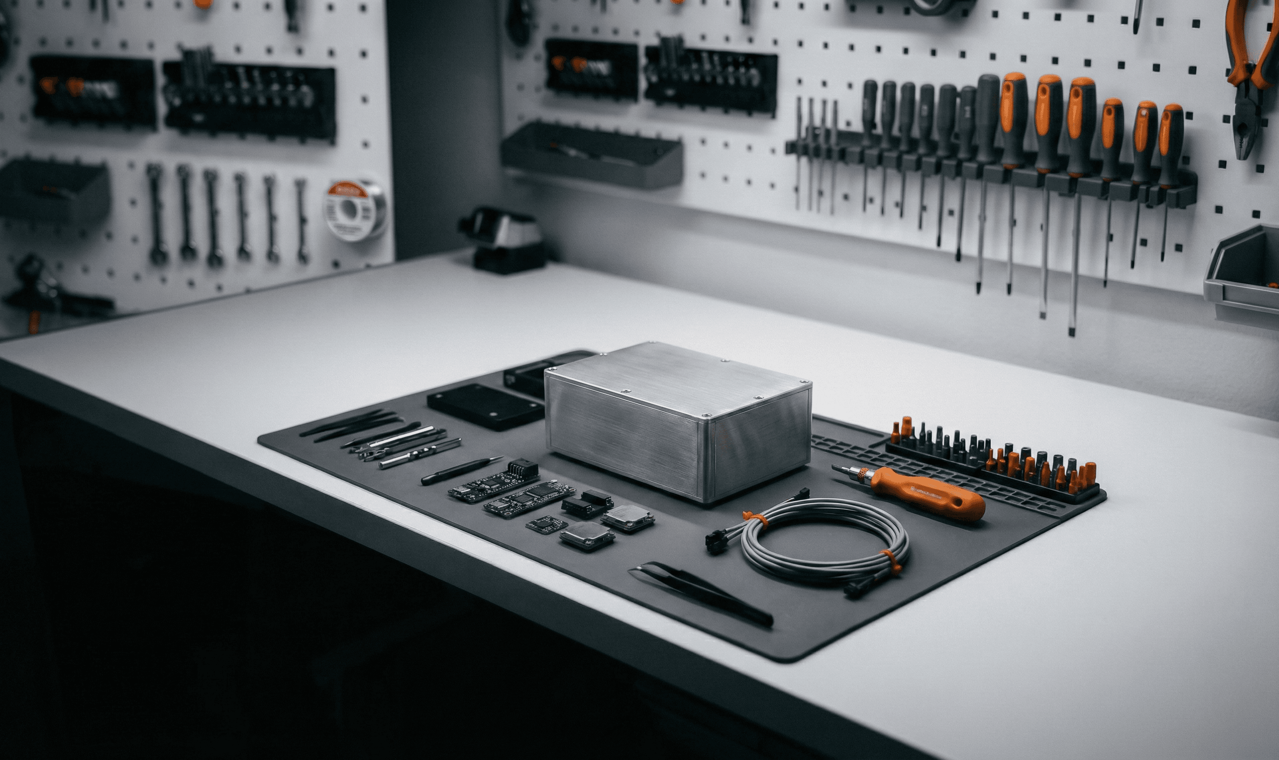 Entorno de taller y hardware que representa soluciones avanzadas y personalizadas de IA