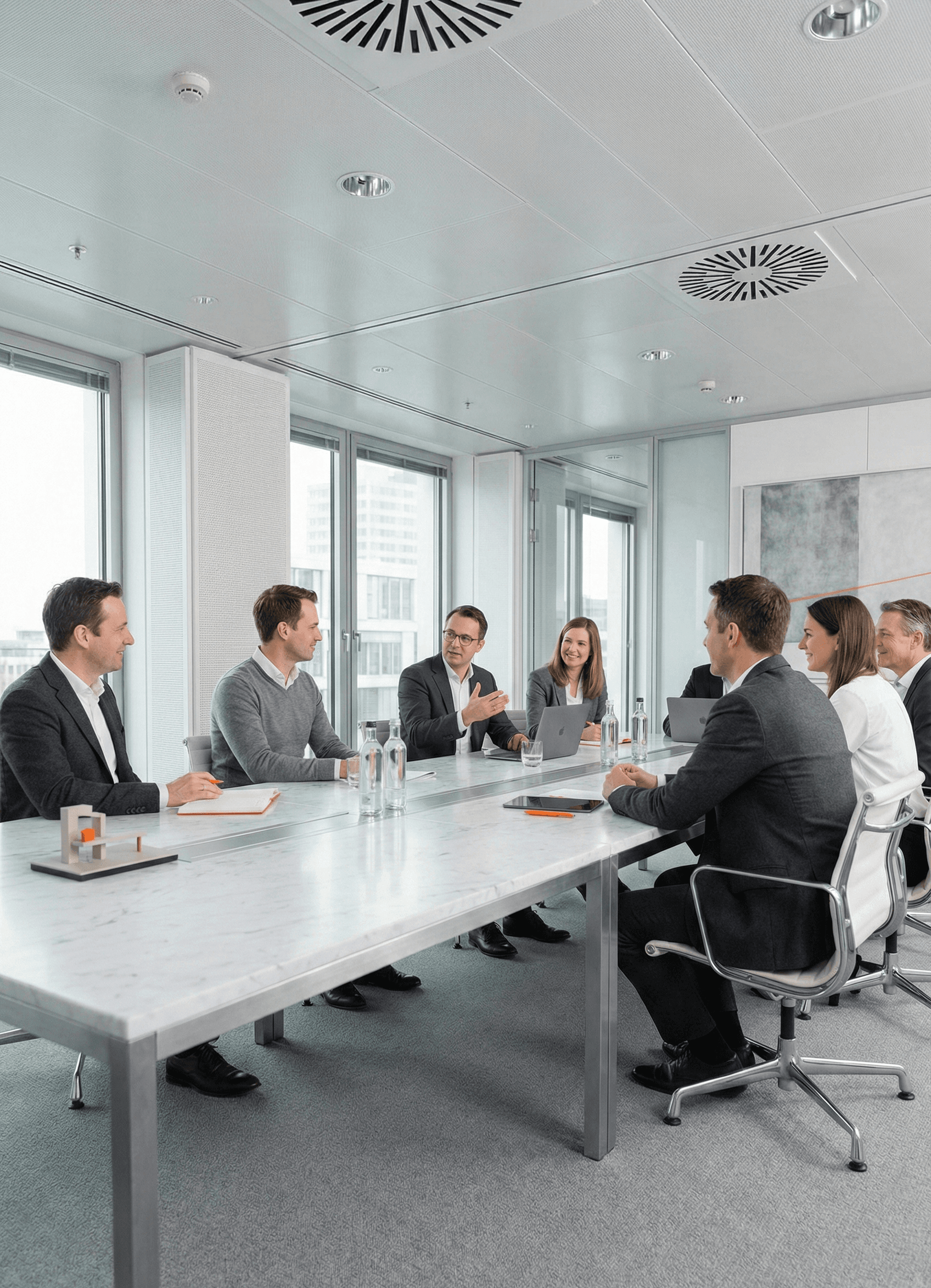 Business team discussing practical AI adoption in a meeting