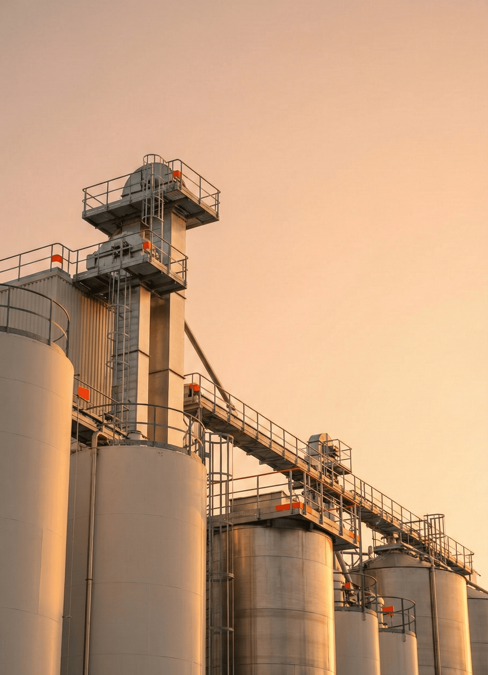 Industrial facility with silos and operational infrastructure