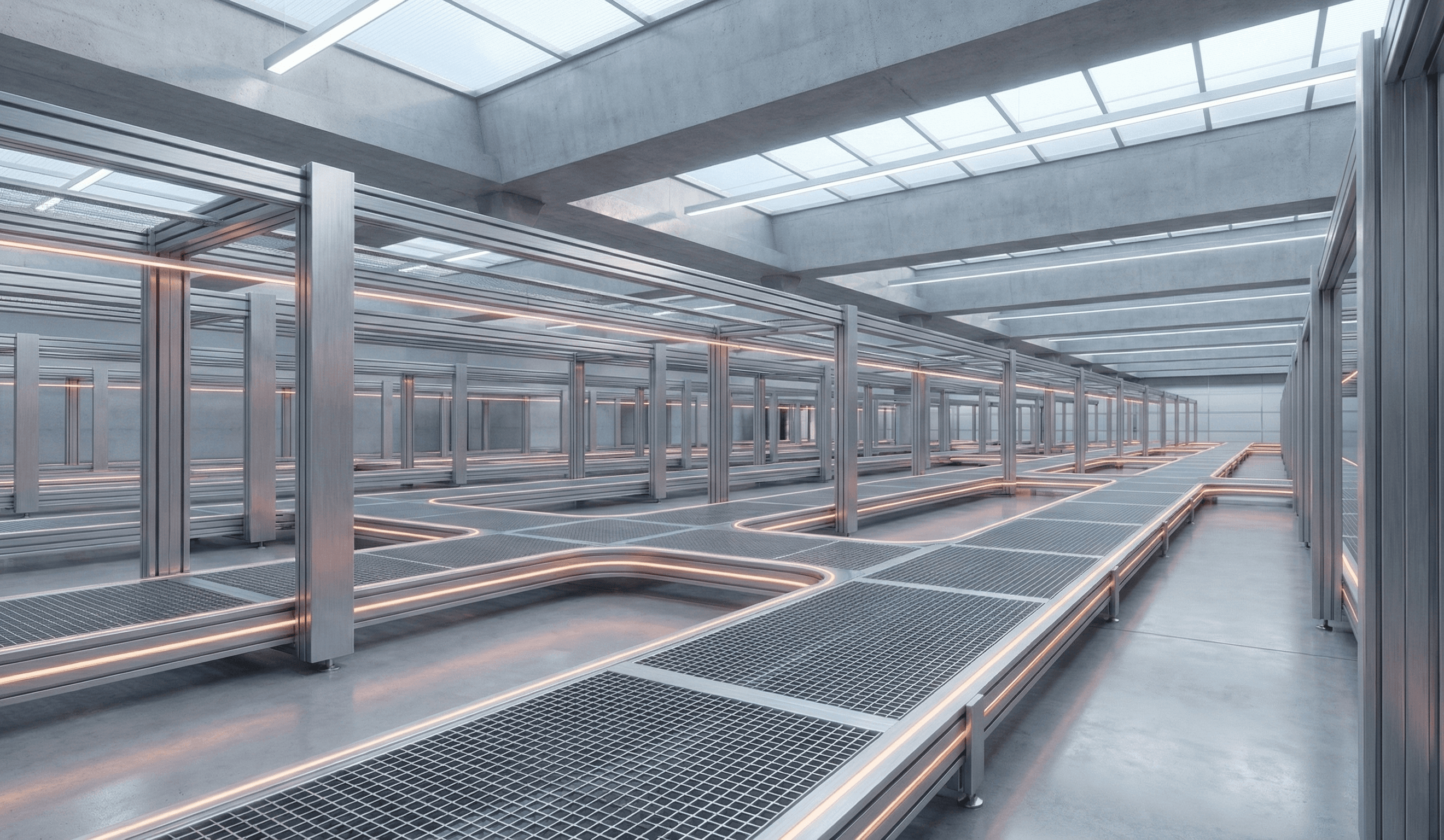 Instalación logística moderna utilizada como fondo para IA aplicada a cadena de suministro