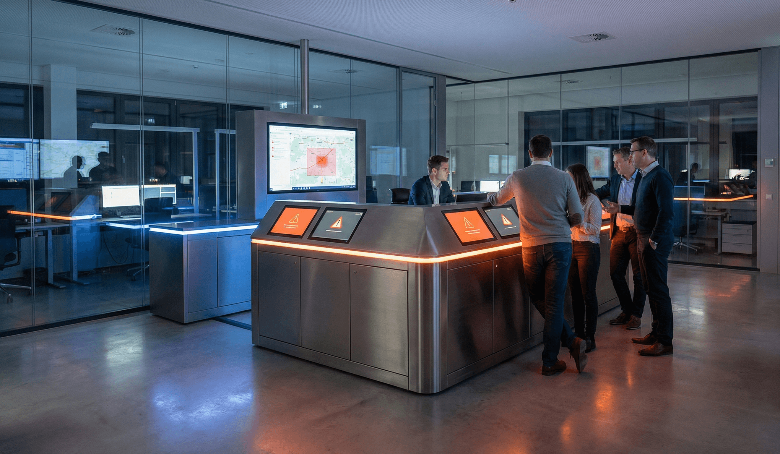 Sala de control que representa toma de decisiones reactiva en supply chain