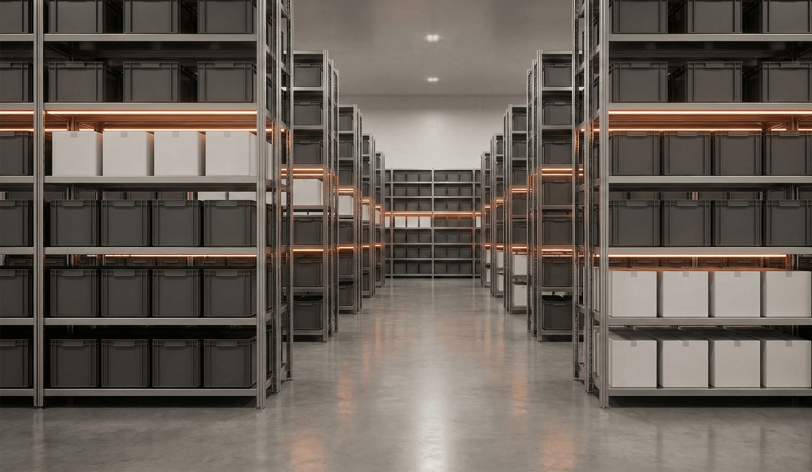 Estanterías de almacén utilizadas para representar optimización de inventario