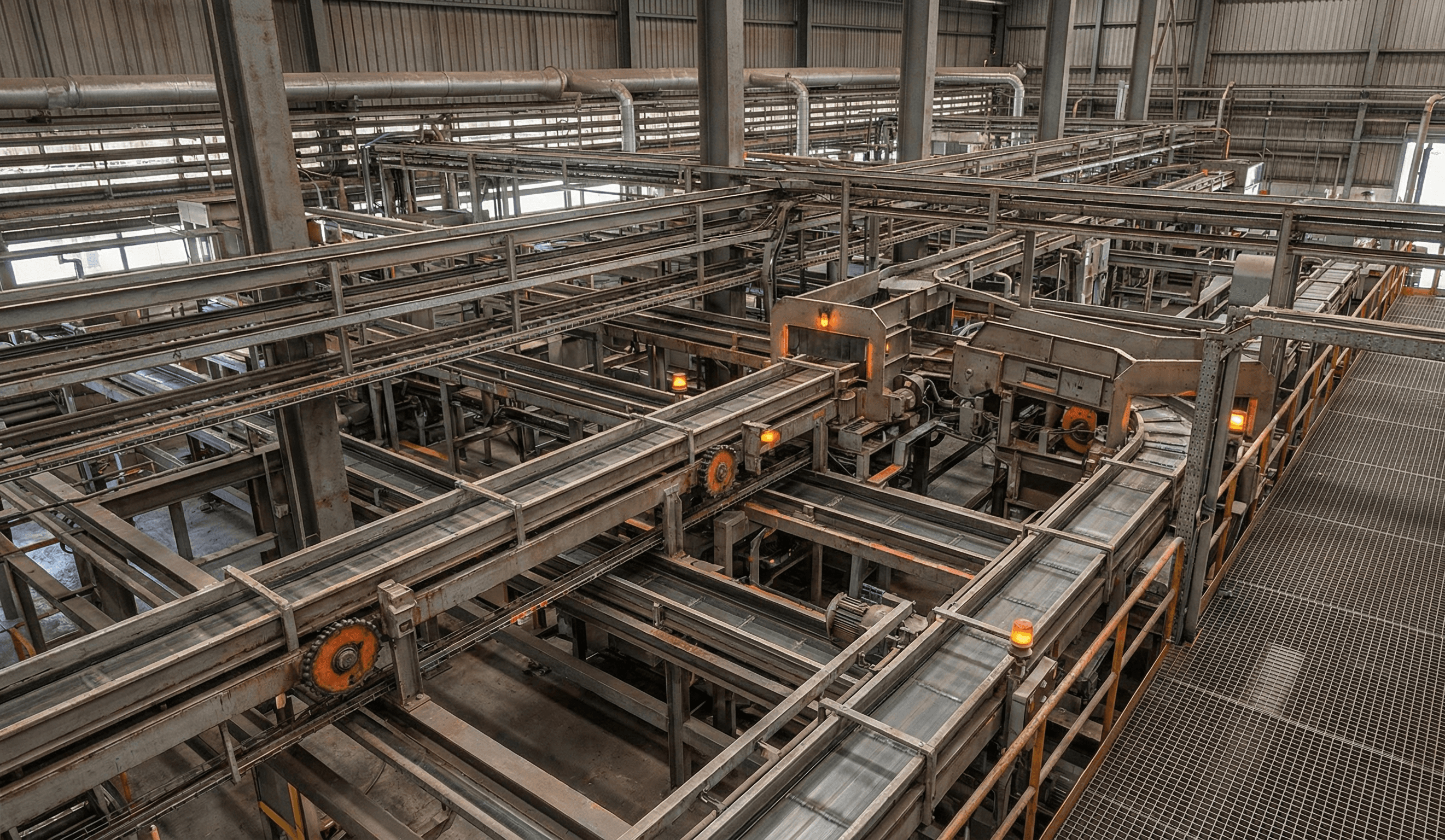 Sistema industrial complejo que representa ineficiencias operativas