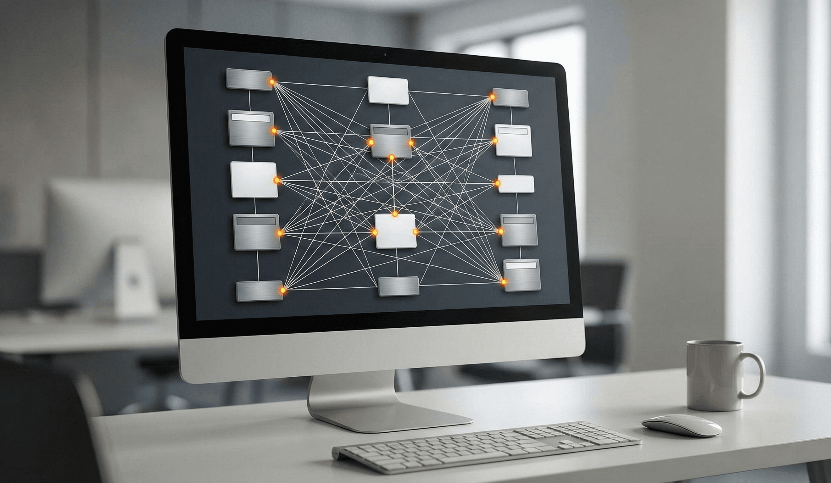 Diagrama de sistemas conectados que representa complejidad operativa