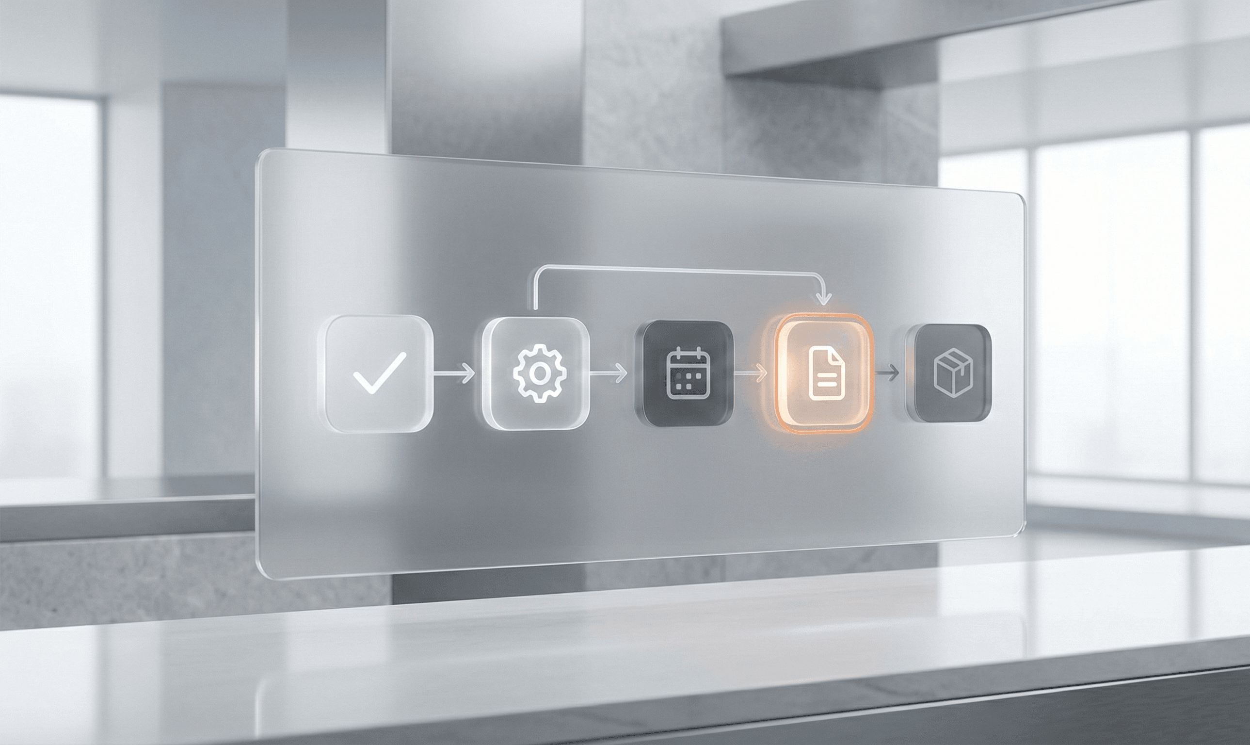 Transparent service workflow interface on a glass panel