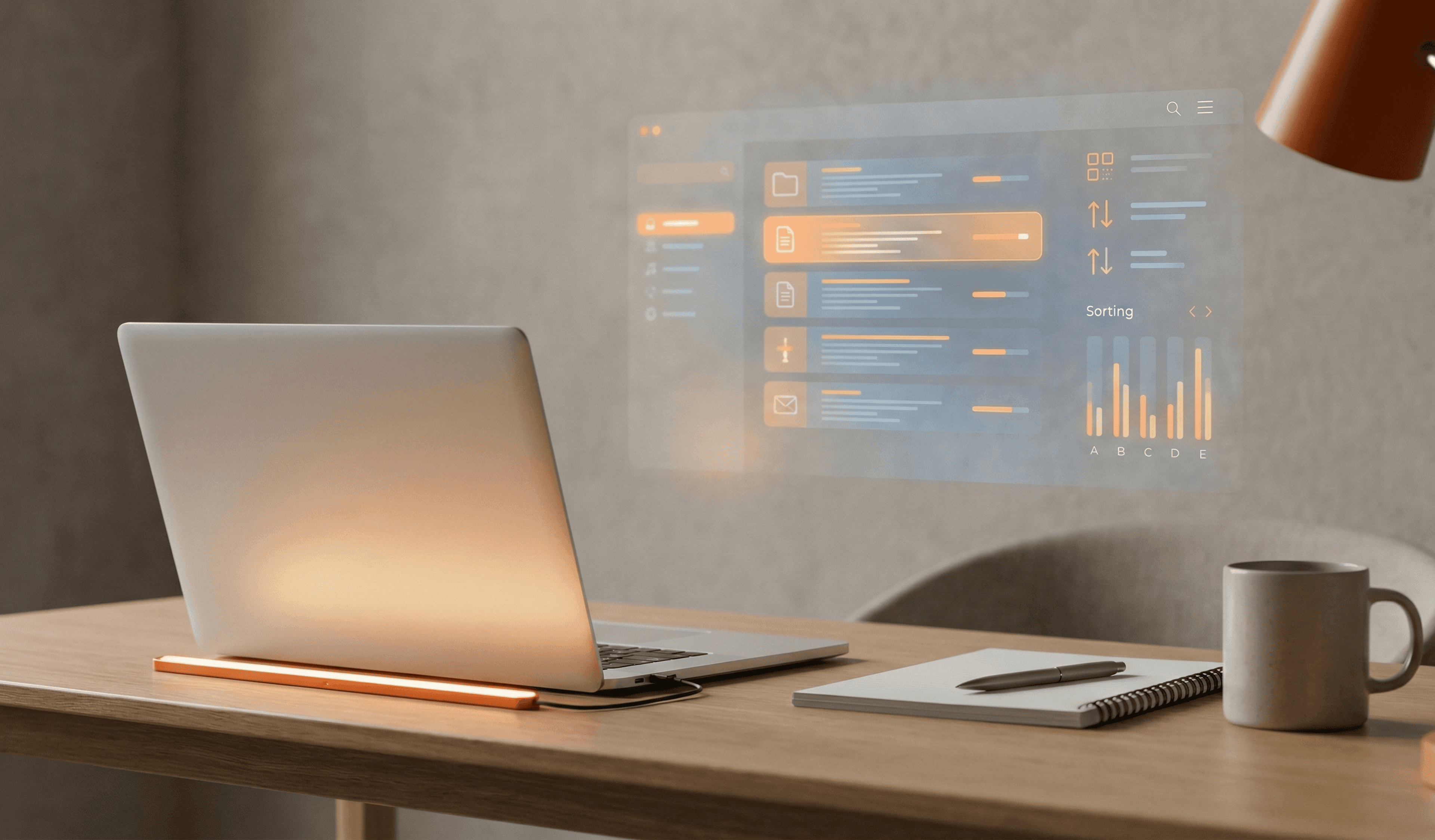 Workspace de analítica startup que representa sistemas de producto, usuarios y operación